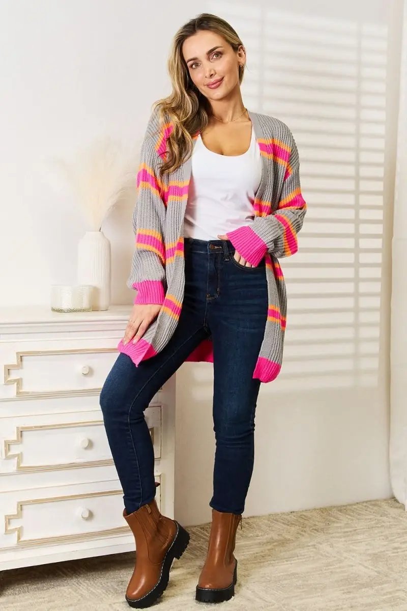 Woven Right Ribbed Long Sleeve Cardigan - Love Salve